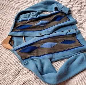 Vintage Campus Cardigan w leather detail blue grey